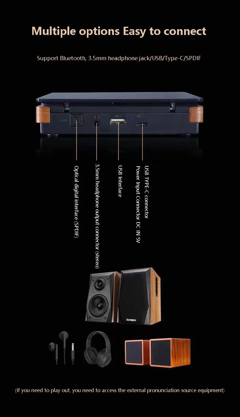 Wooden HiFi CD Player – Bluetooth 5.1 & USB Lossless Music Player