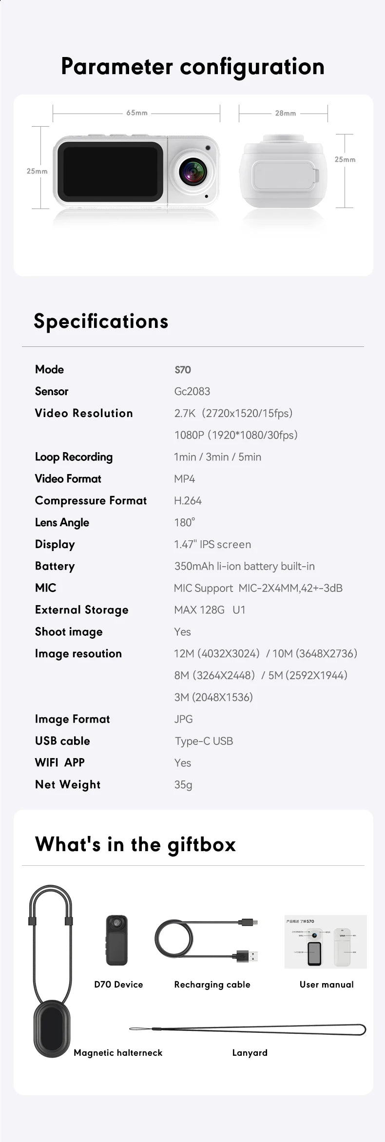 Mini 2.7K Thumb Action Camera – 1080P Pocket WiFi Sport Cam