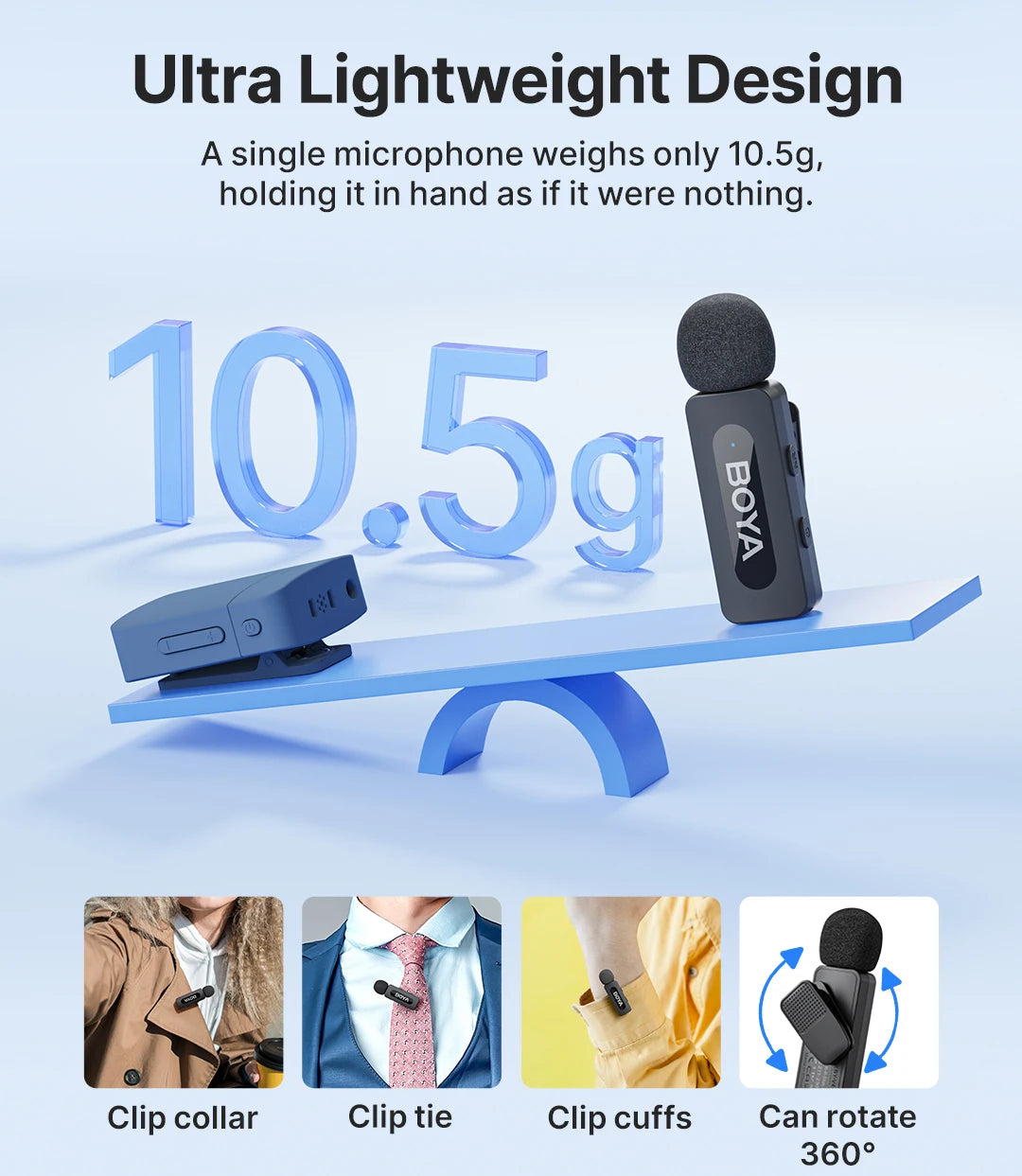 BY-V3 Wireless Lavalier Microphone – Noise-Cancelling Mic for Phone & Camera