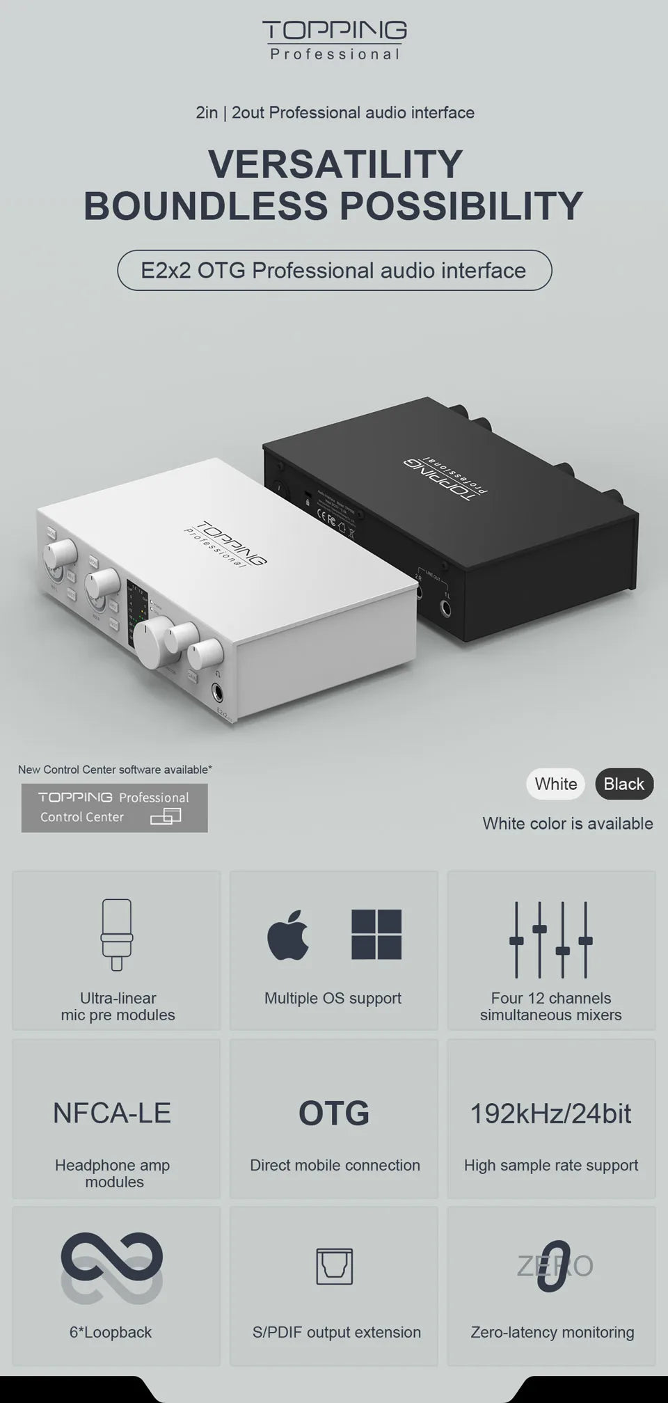 E2x2 OTG Audio Interface – 2 In 2 Out Professional Sound Card
