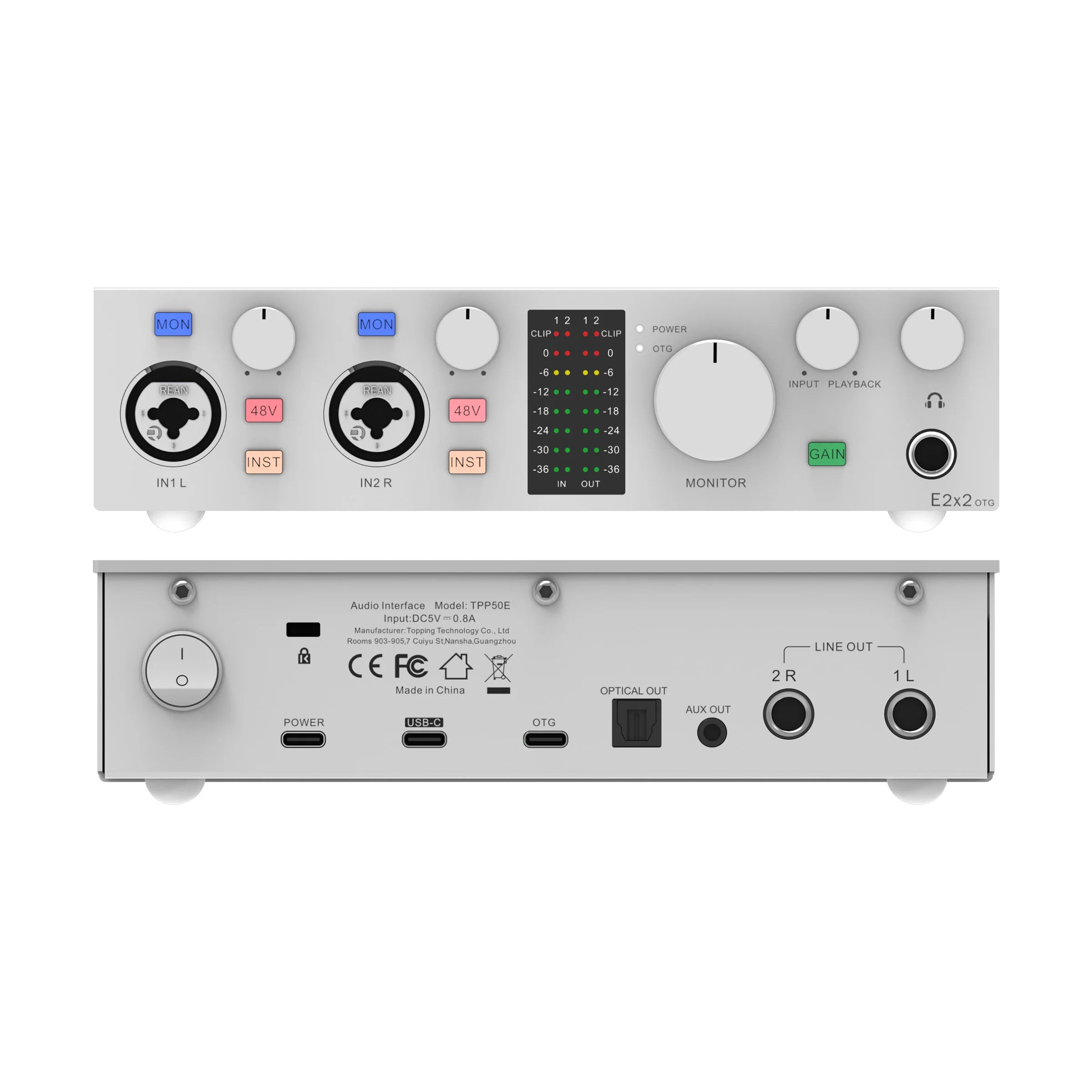 E2x2 OTG Audio Interface – 2 In 2 Out Professional Sound Card