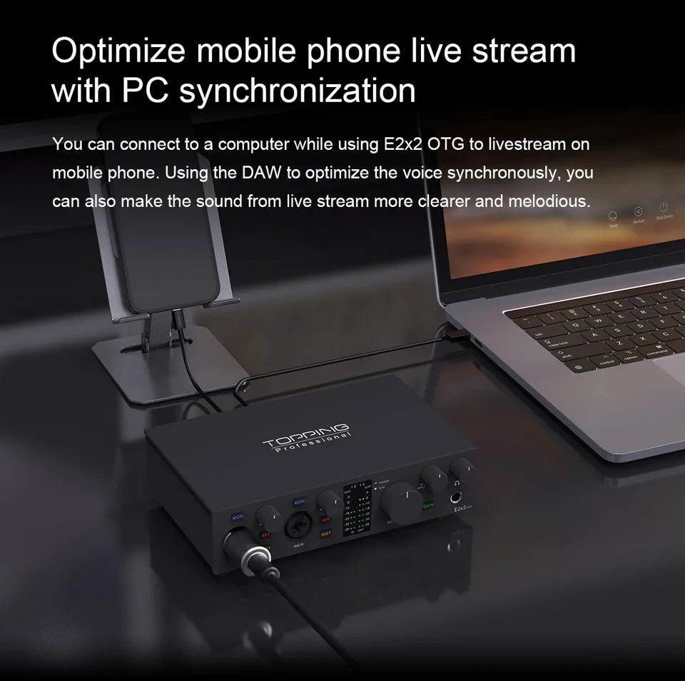 E2x2 OTG Audio Interface – 2 In 2 Out Professional Sound Card