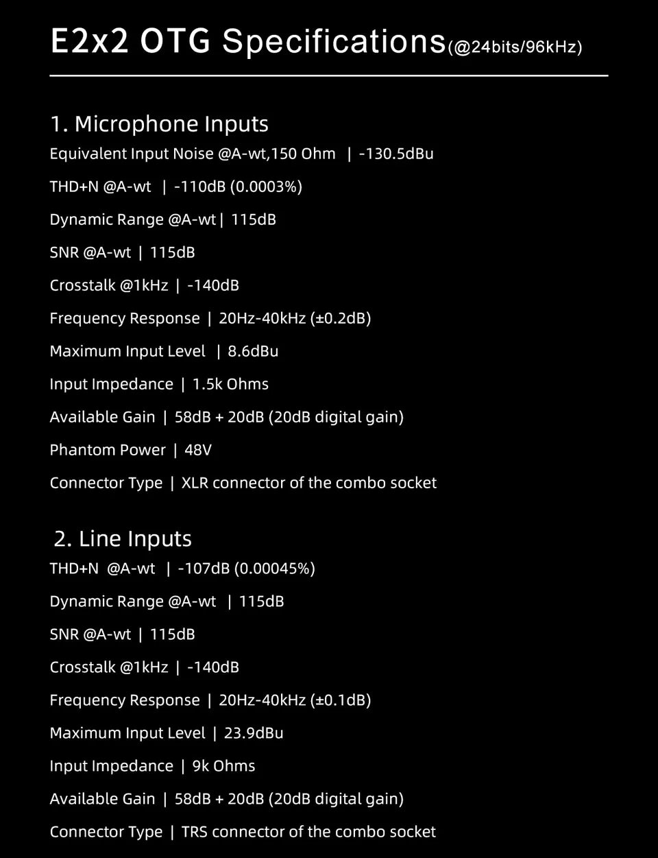 E2x2 OTG Audio Interface – 2 In 2 Out Professional Sound Card