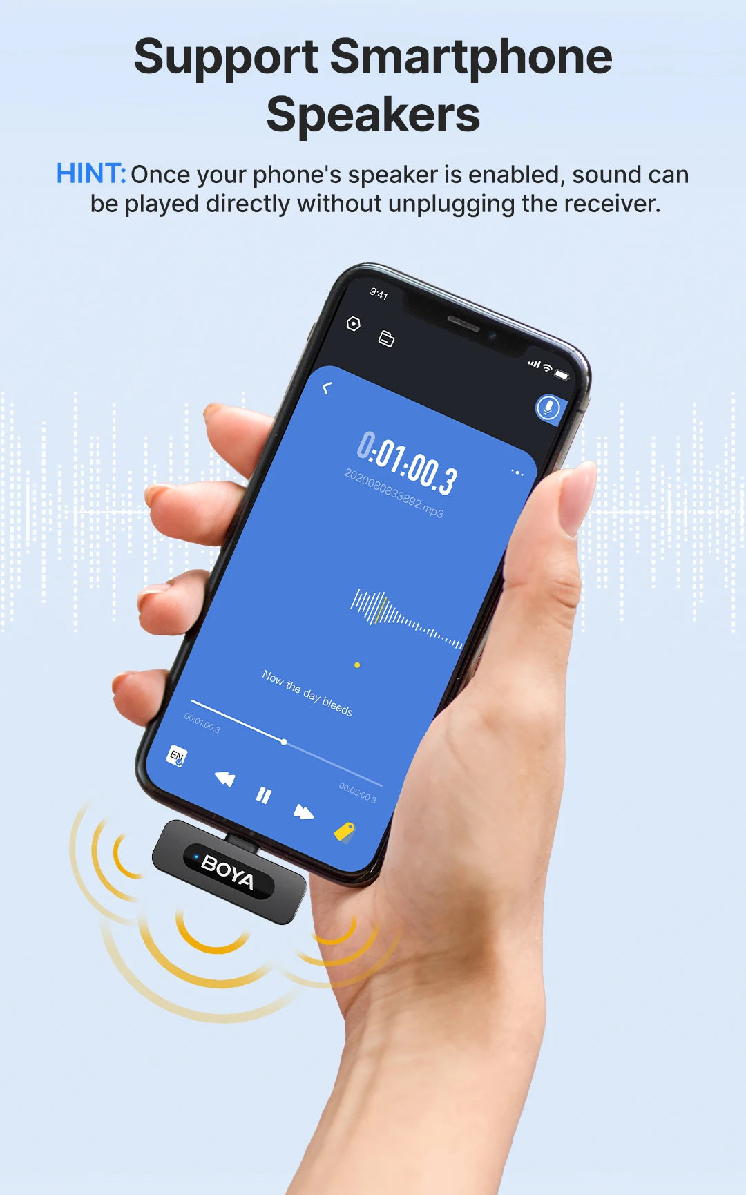 BY-V3 Wireless Lavalier Microphone – Noise-Cancelling Mic for Phone & Camera