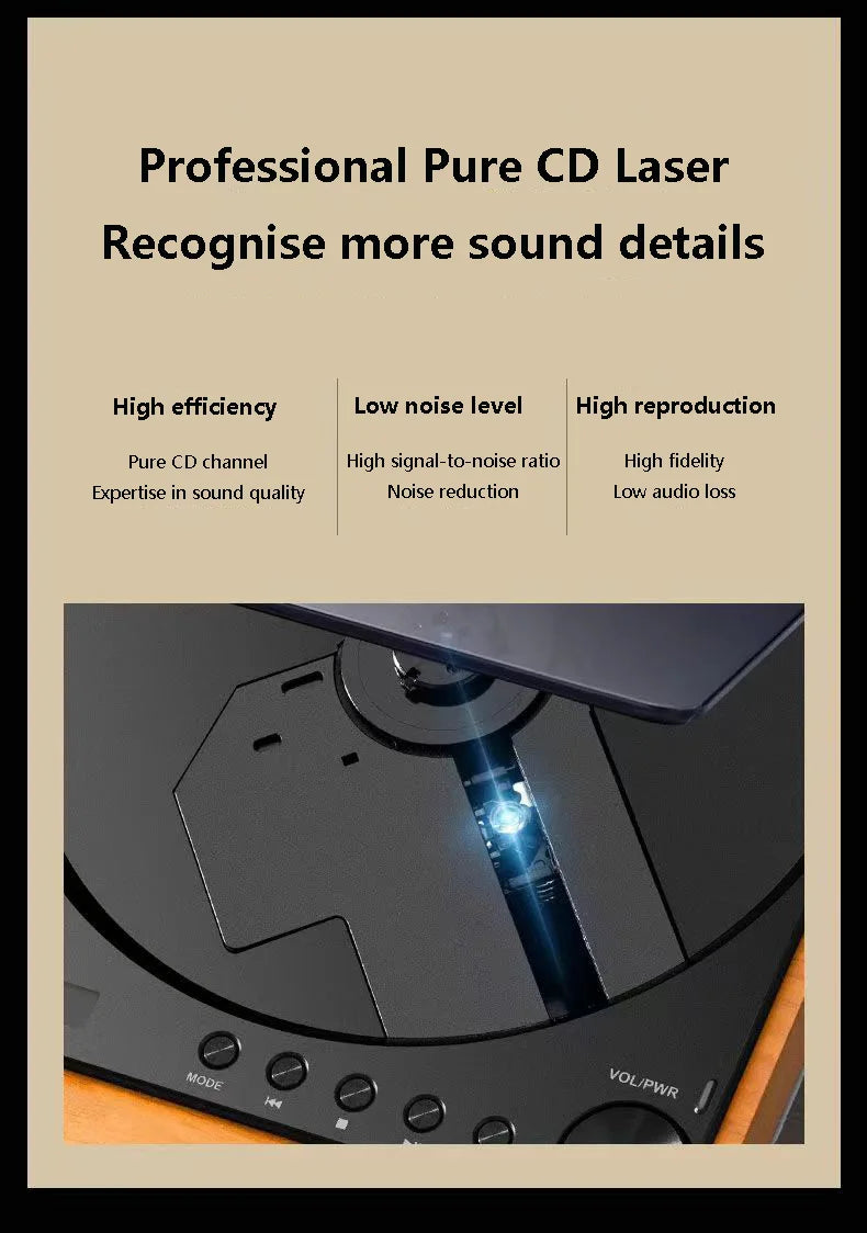 Wooden HiFi CD Player – Bluetooth 5.1 & USB Lossless Music Player