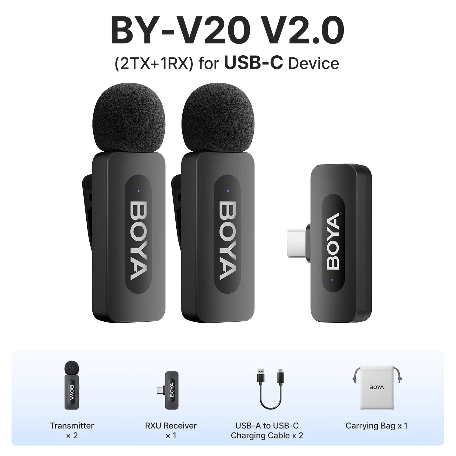 BY-V3 Wireless Lavalier Microphone – Noise-Cancelling Mic for Phone & Camera
