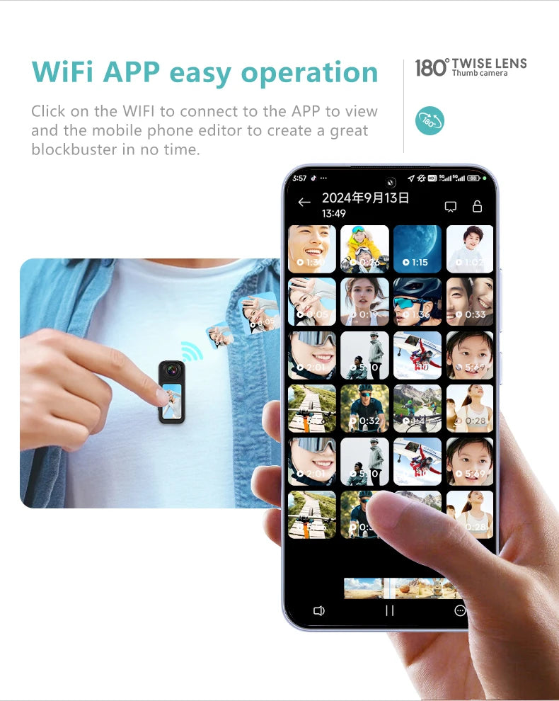 Mini 2.7K Thumb Action Camera – 1080P Pocket WiFi Sport Cam