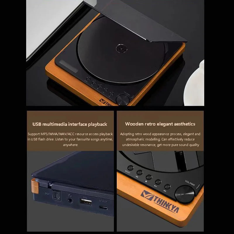 Wooden HiFi CD Player – Bluetooth 5.1 & USB Lossless Music Player