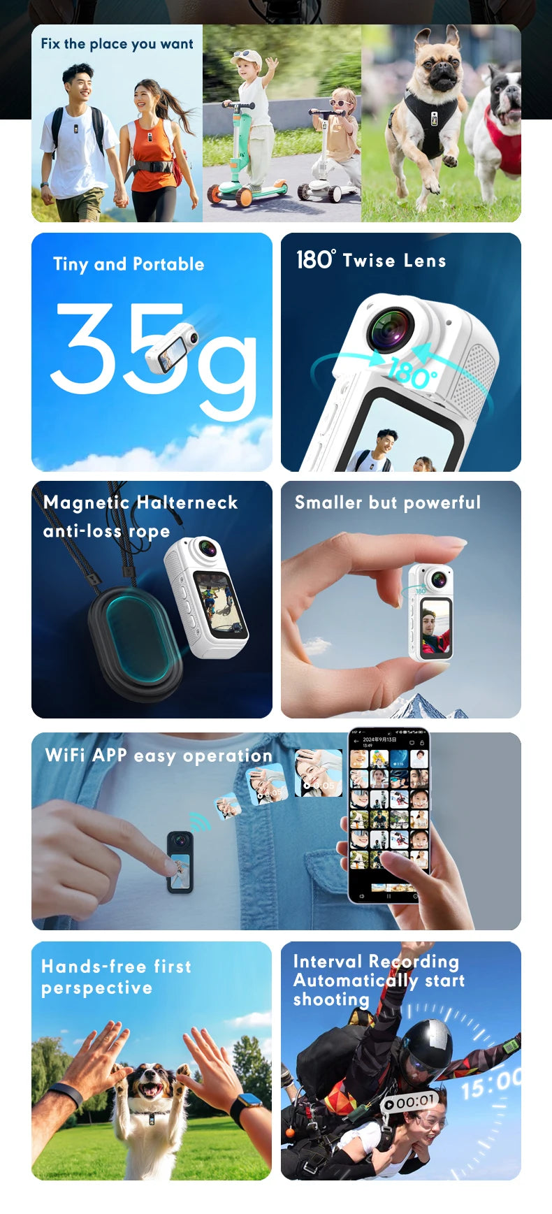 Mini 2.7K Thumb Action Camera – 1080P Pocket WiFi Sport Cam