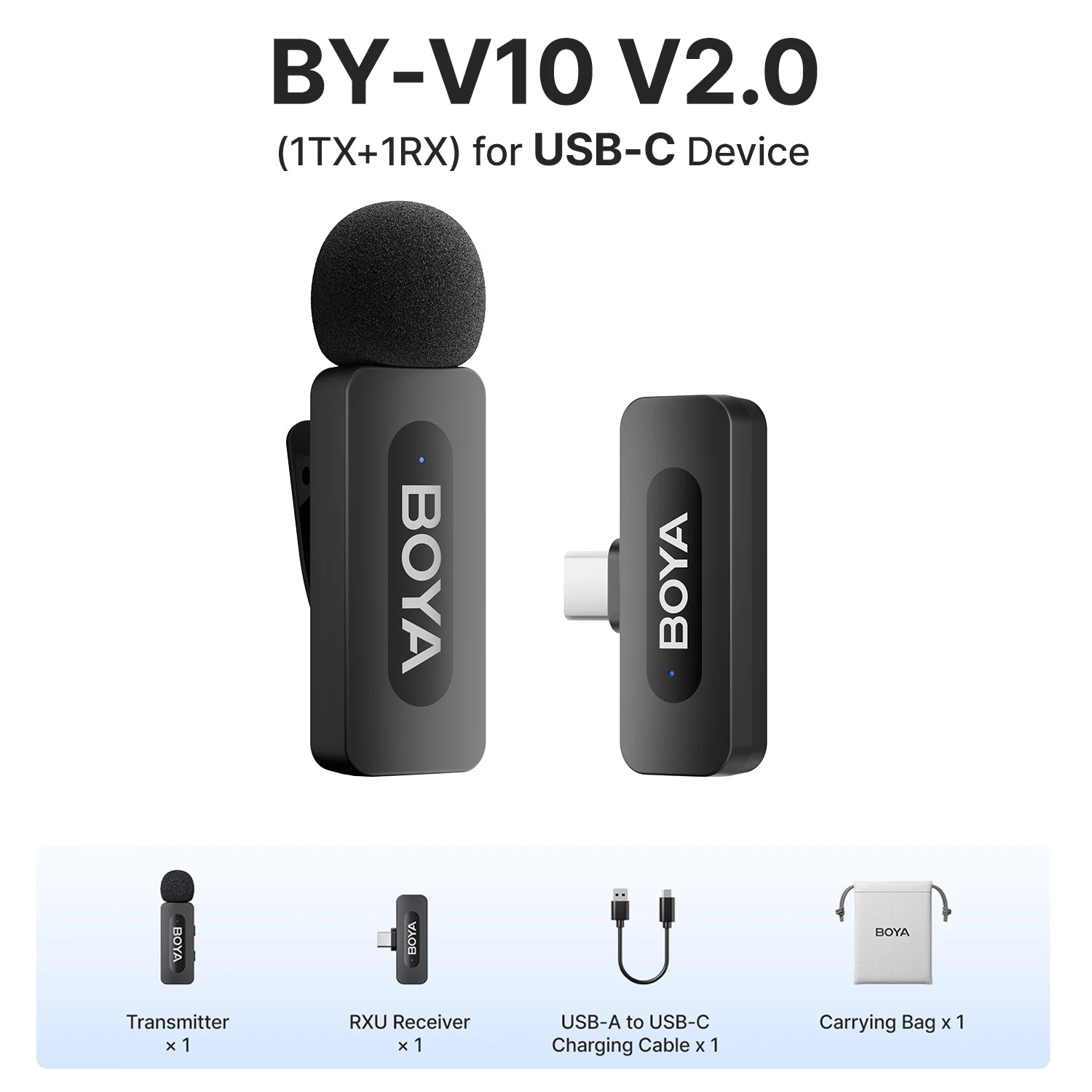 BY-V3 Wireless Lavalier Microphone – Noise-Cancelling Mic for Phone & Camera