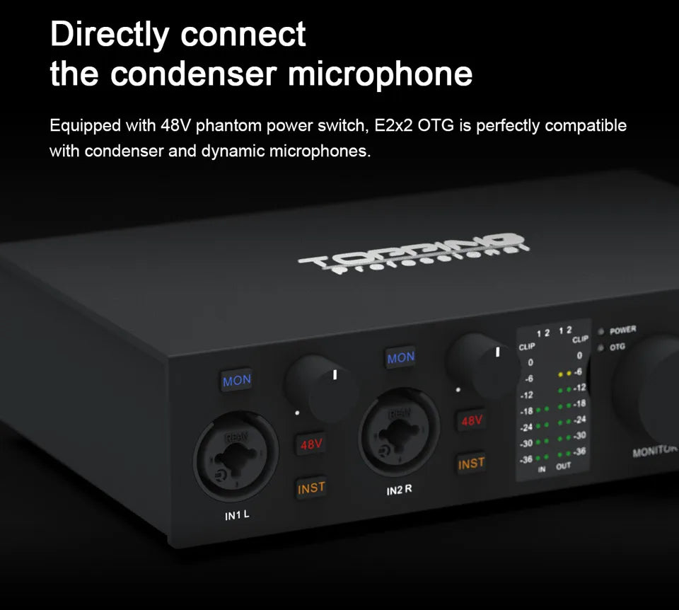 E2x2 OTG Audio Interface – 2 In 2 Out Professional Sound Card
