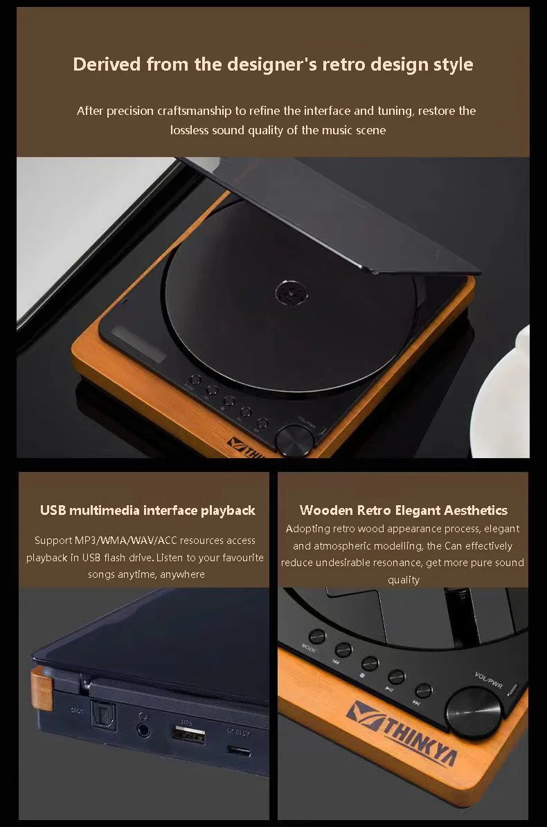 Wooden HiFi CD Player – Bluetooth 5.1 & USB Lossless Music Player